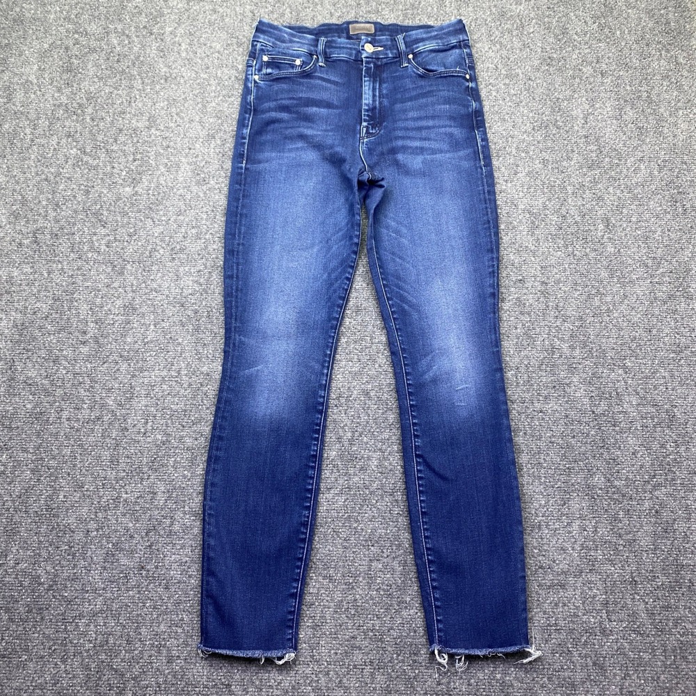 MOTHER High Waisted Looker Ankle Fray Jeans Tongue And Chic Blue Size 27 USA